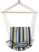 21"x37" Blue  Brown and Yellow Striped Hammock Chair With Pillow and Armrests
