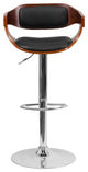 Walnut Bentwood Adjustable Height Barstool With Black Vinyl Upholstery