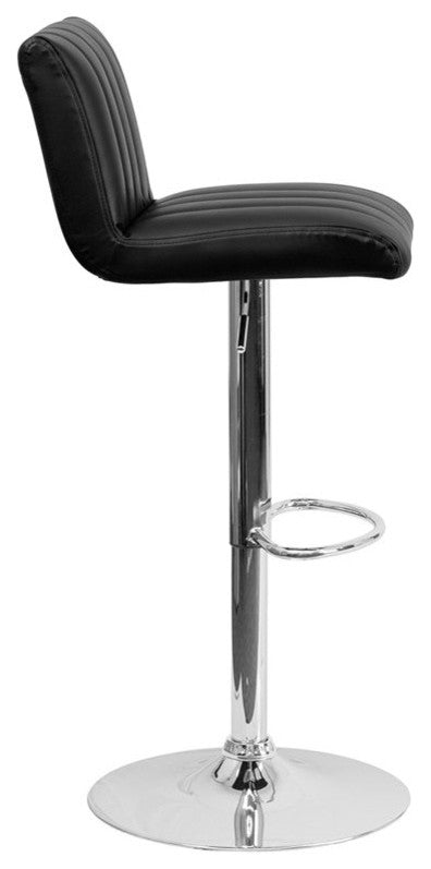 Estella Low-Back Black Vinyl Adjustable Barstool, Footrest, Swivel