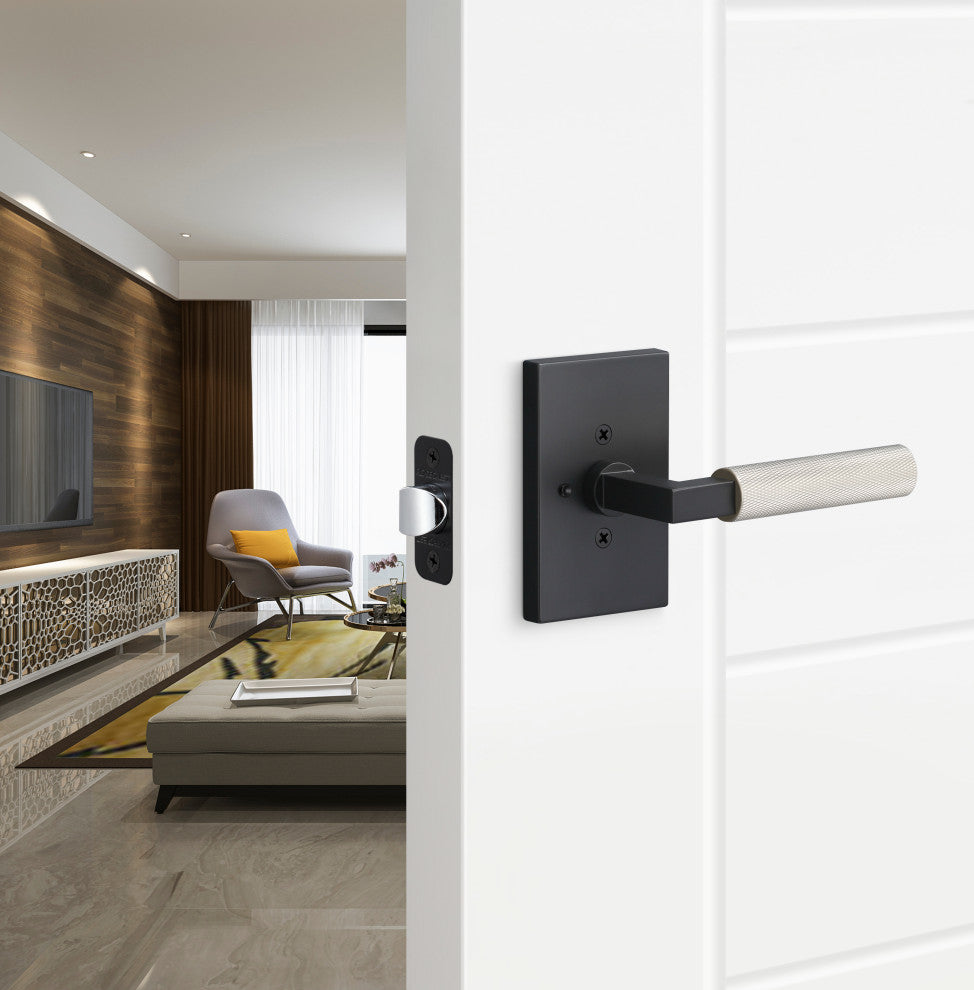 Levanto Privacy Rosette, Flat Black, Knurled Grip in Nickel