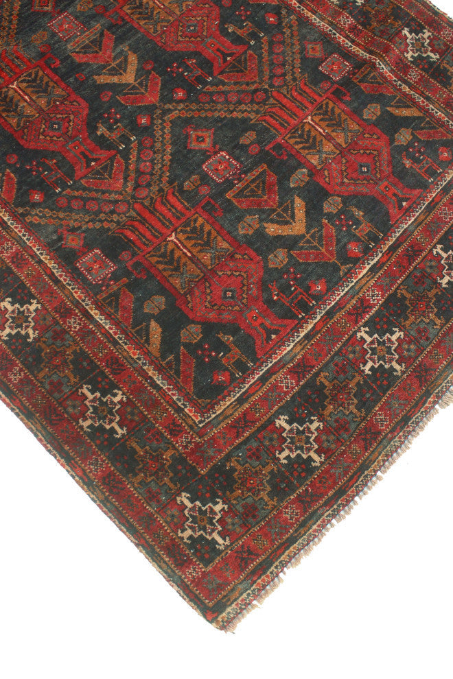 Fine Vintage Distressed Rohmal Charcoal/Red Runner, 4'0x7'8
