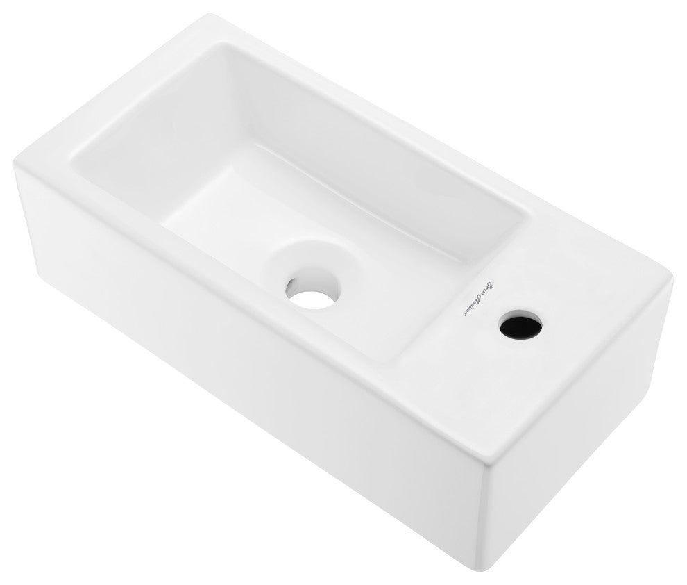Voltaire 19.5"x10" Ceramic Wall Hung Sink With Faucet Mount, Right Side