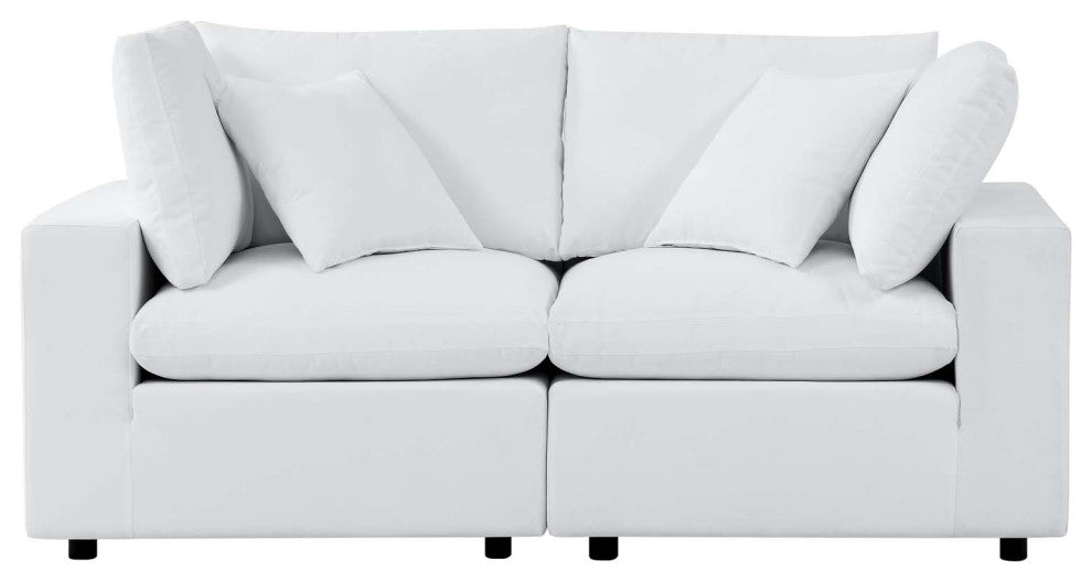 Modular Lounge Loveseat Deep Sofa, Sunbrella, White, Modern, Outdoor Patio