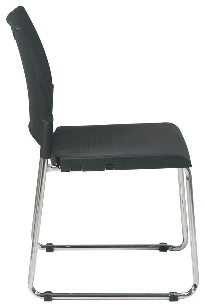 Straight Leg Stack Chair With Plastic Seat and Back. Black. 4 Pack.