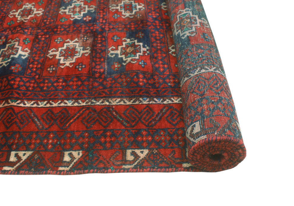 Semi-Antique Alifkhan Red/Navy Runner, 3'3x5'11