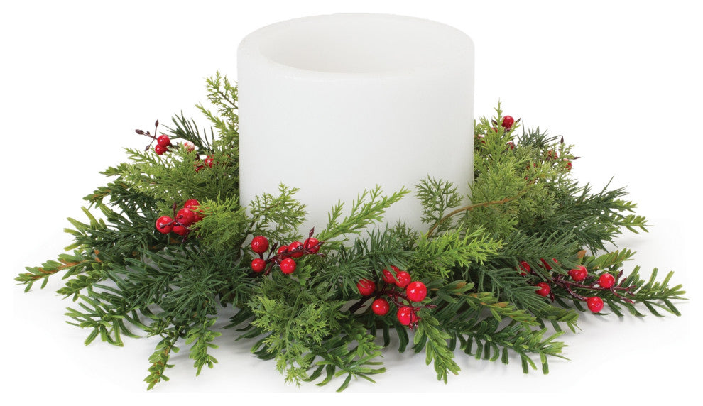 Mixed Pine Berry Candle Ring 15"D
