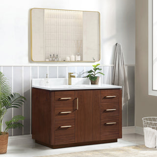 San Bath Vanity with Stone Top, Natural Walnut, 48", Single Vanity, No Mirror