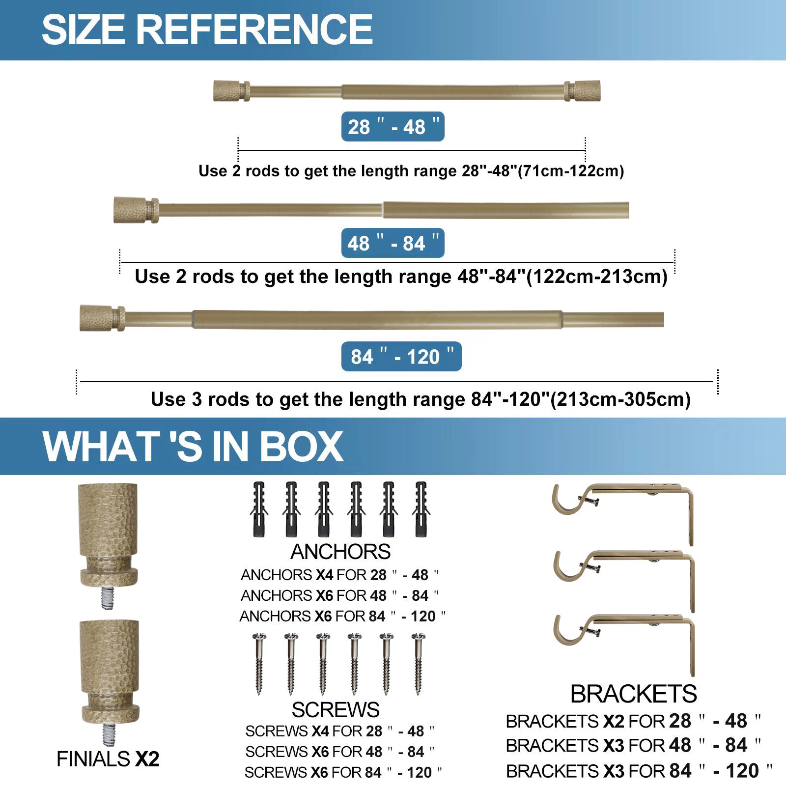 1" Diameter Fossetta Curtain Rod, 48"-84", Cottage
