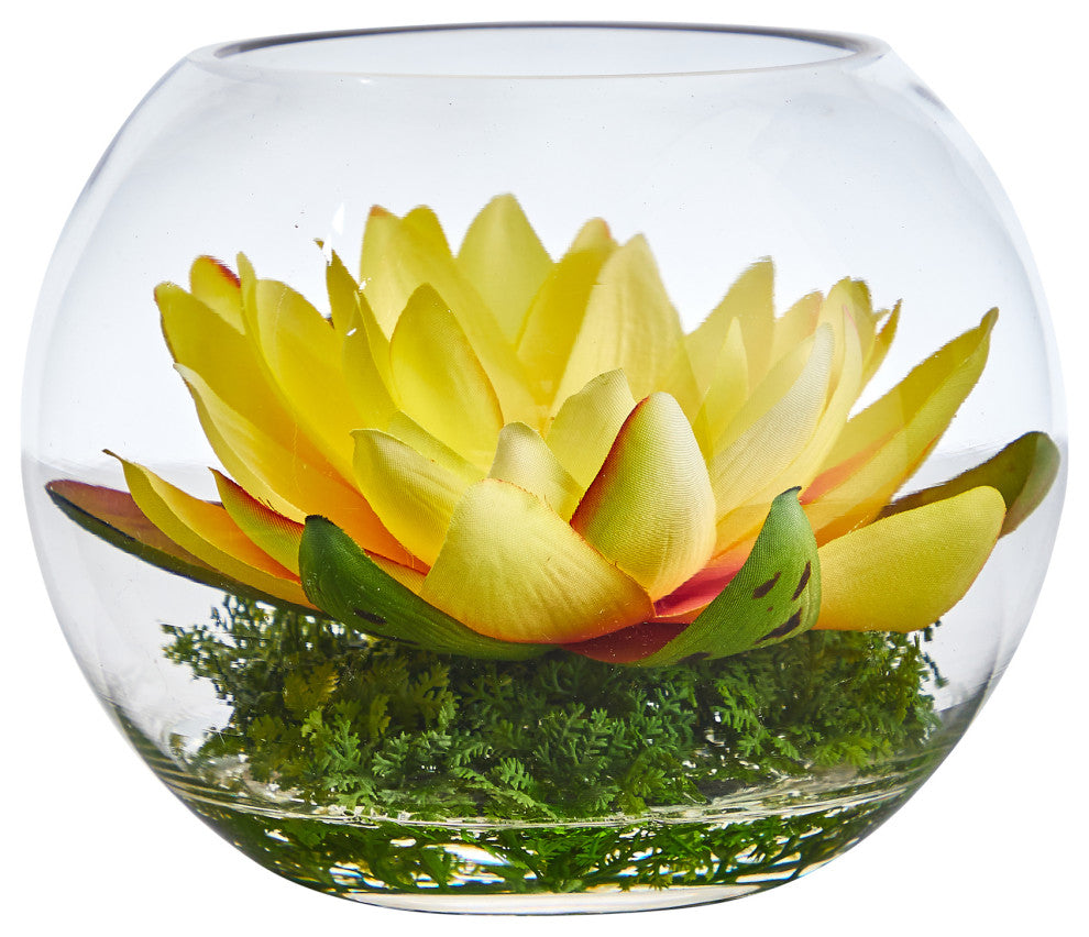 8" Lotus Artificial Arrangement, Glass Vase