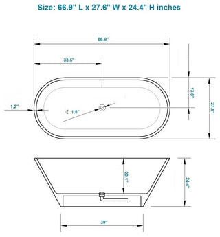 ADM Small Oval Freestanding Bathtub, Glossy White, 67.9"