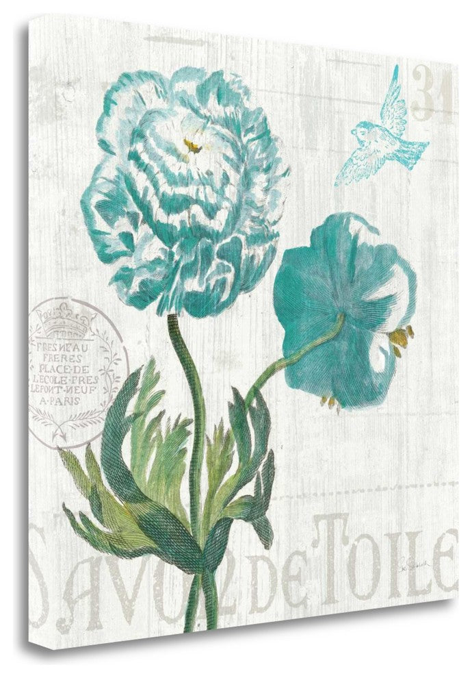 "Floral Messages On Wood I Blue" By Sue Schlabach, Giclee on Gallery Wrap Canvas