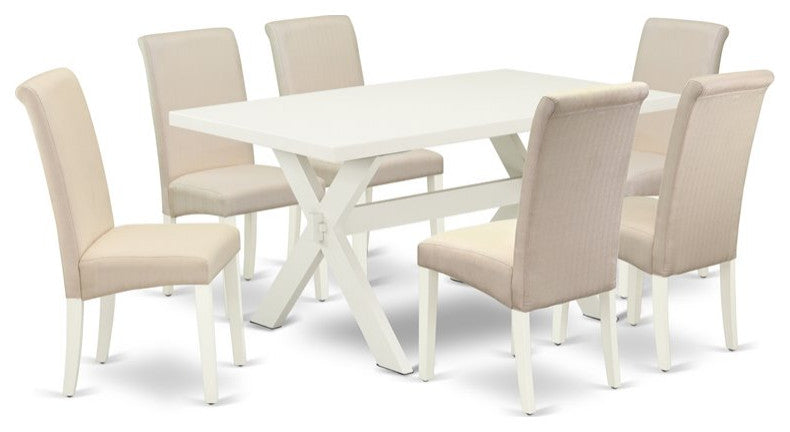 X026Ba201-7, 7-Piece Dining Set, 6 Chairs and Table Solid Wood