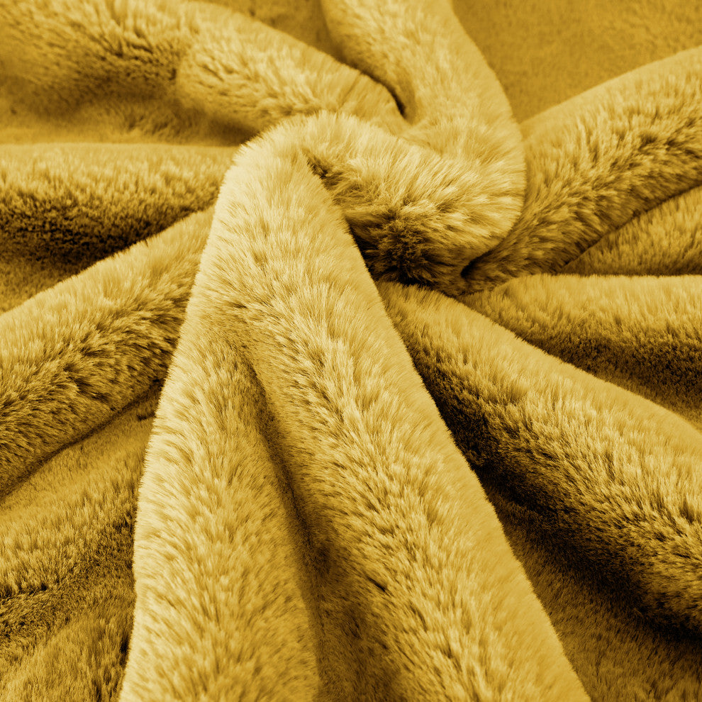 Heavy Faux Fur Throw, Lemon Curry, 50"x60"