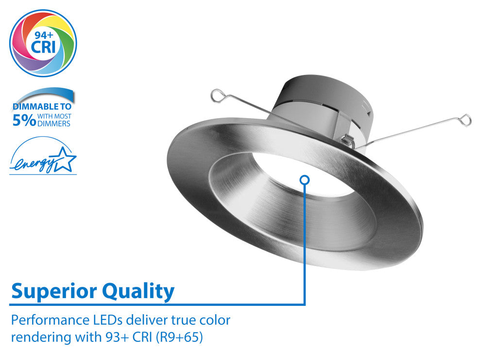 5/6" Recessed LED Downlight, Nickel, 1200 Lumen, Selectable Cct, 1 Pack