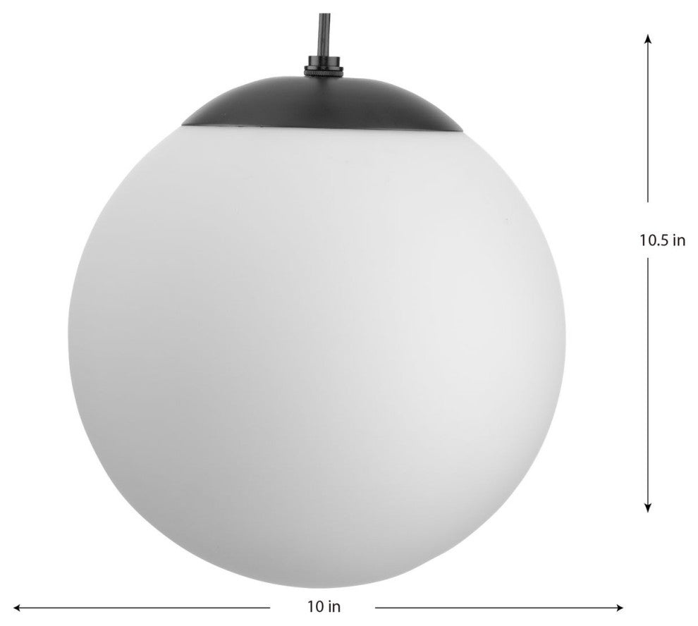 Atwell Collection Opal Glass Globe Medium Hanging Pendant Light, Matte Black