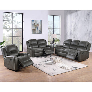 Leather-Like Fabric Upholstered Manual Reclining Sofa, Smoke