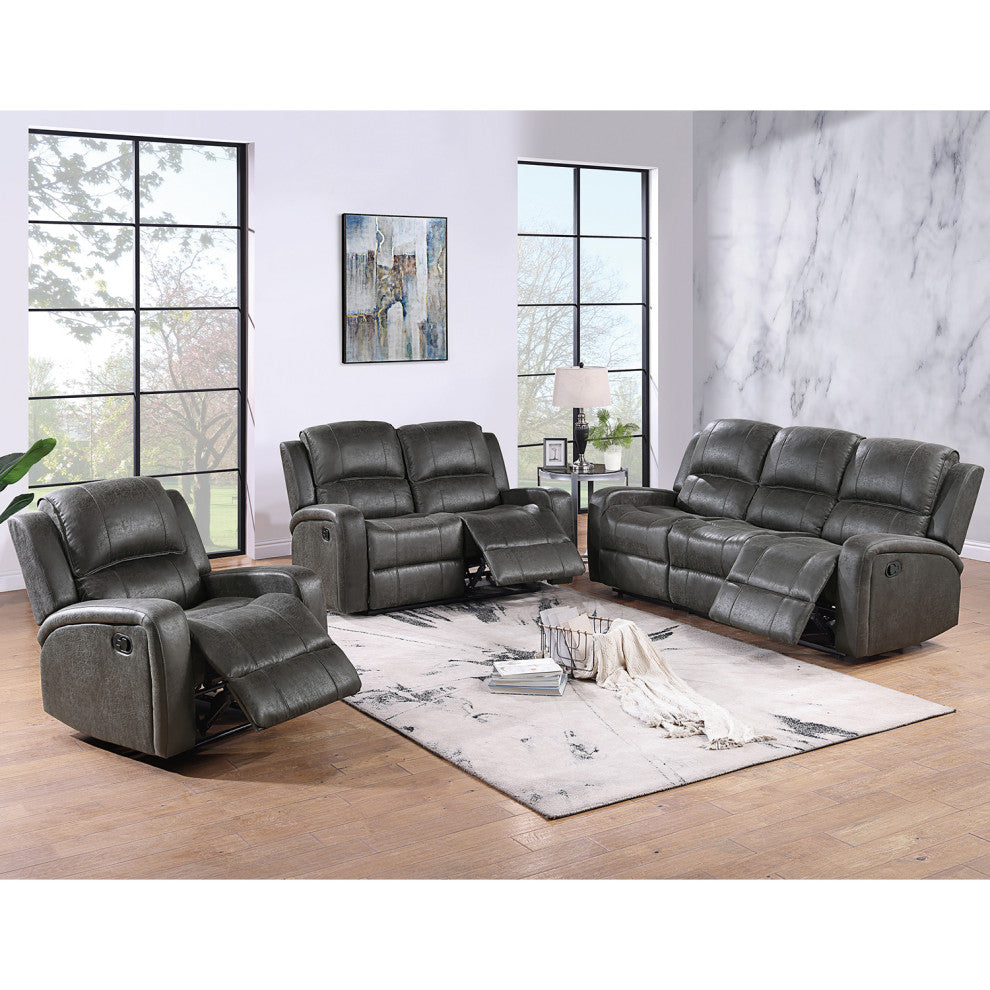 Leather-Like Fabric Upholstered Manual Reclining Sofa, Smoke