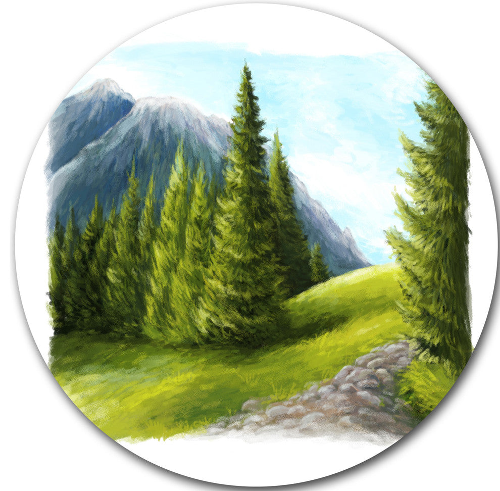 Road In Green Mountains, Landscape Round Wall Art, 23"