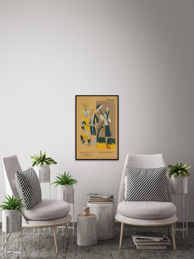 "Blue and Gold Flair" Floater Framed Painting Print on Canvas, 40"x60"