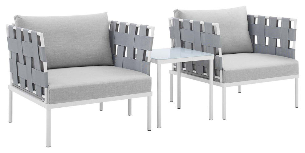 Harmony 3-Piece Sunbrella Outdoor Patio Aluminum Seating Set, Gray Gray