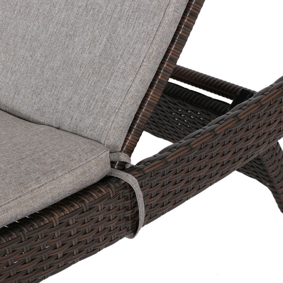 GDF Studio Lakeport Outdoor Wicker Chaise Lounge Chair With Cushion, Charcoal