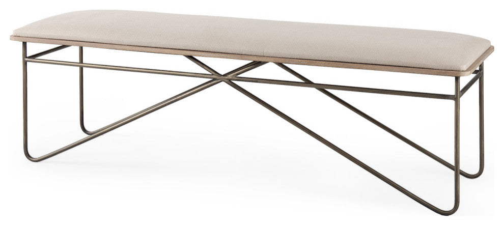 Camille 55.5Lx16.0Wx17.0H Cream Fabric Seat With Metal Frame Bench
