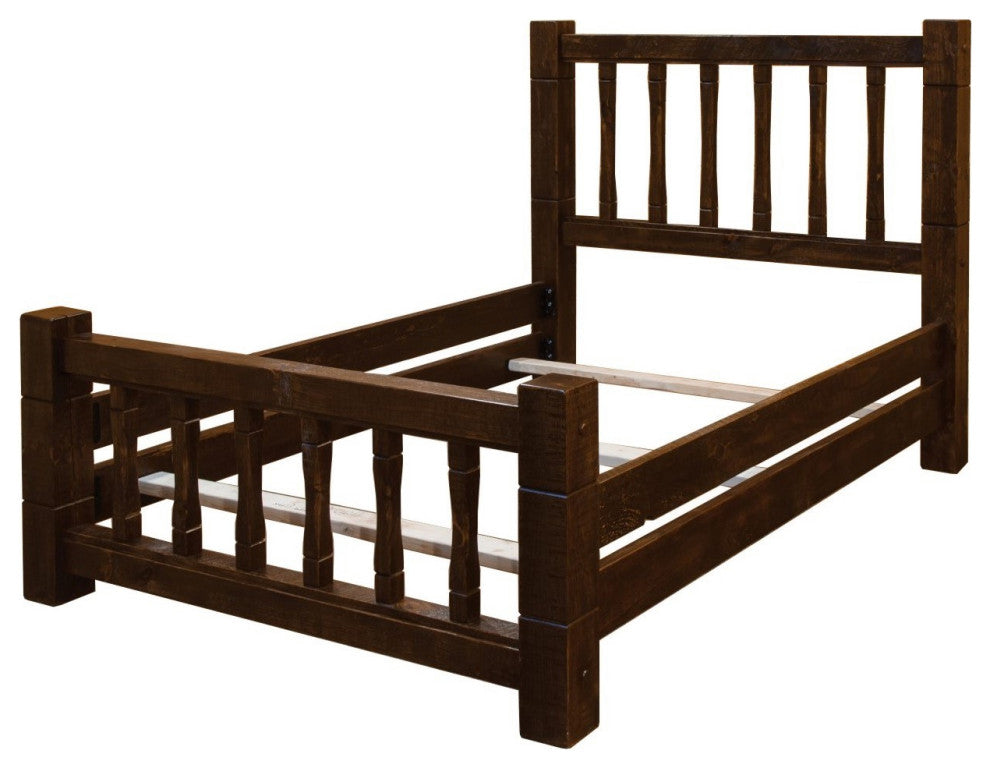 Rustic Barn Wood Style Timber Peg Mission Bed, Early American, Twin