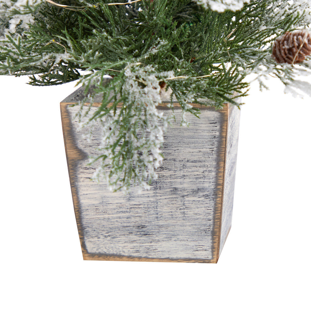 2' Frosted Pre-Lit Artificial Christmas Tree With Pinecones, Decorative Planter
