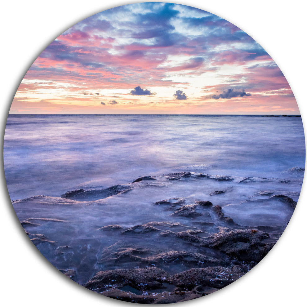 Long Exposure Twilight Sea Rocks, Beach Round Wall Art, 36"
