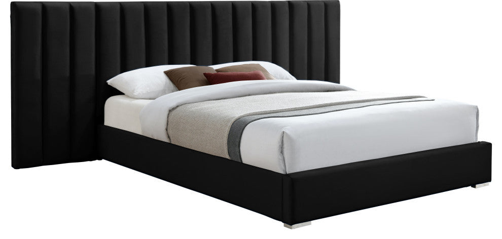 Pablo Velvet Upholstered Bed, Black, Queen