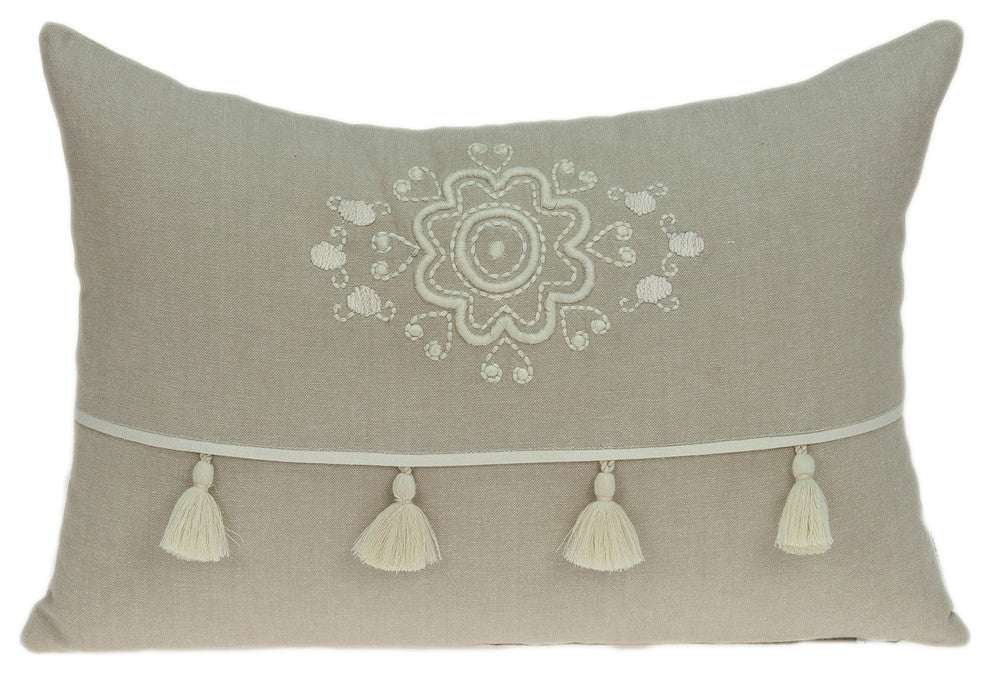 Parkland Collection Lea Transitional Beige Pillow Cover With Poly Insert