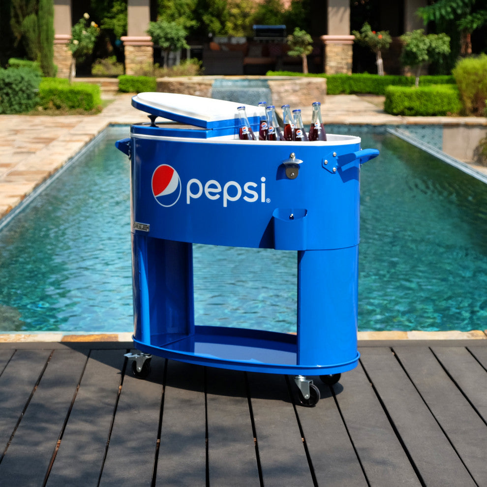 Permasteel 80 Quart Portable Rolling Oval Patio Cooler, Blue