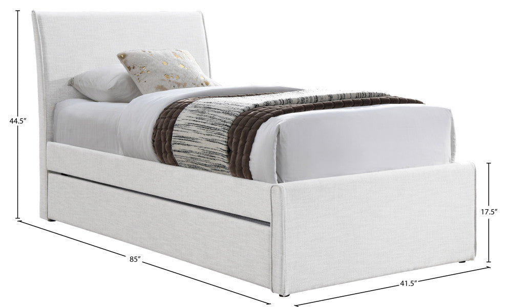 Myles Upholstered Trundle Bed, Cream, Twin, Linen Textured Fabric