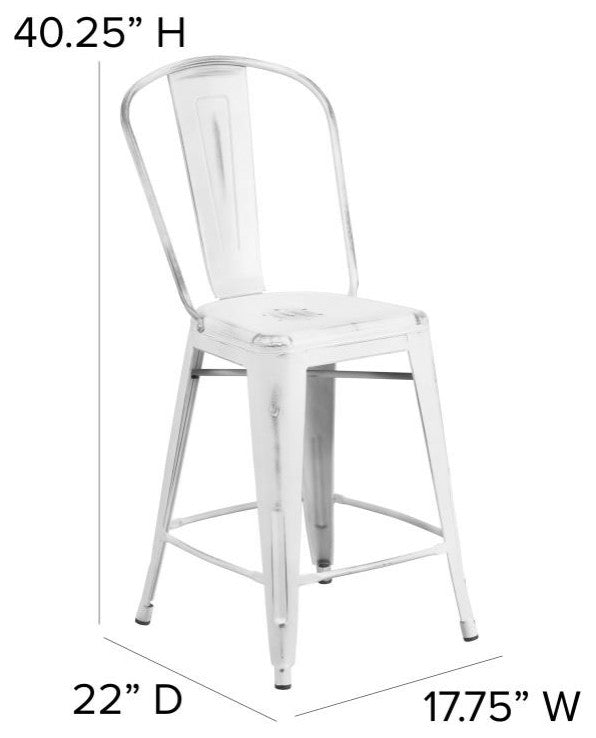 Carly Commercial Grade 24" High Metal Indoor-Outdoor Counter Height Stool, White/Gray