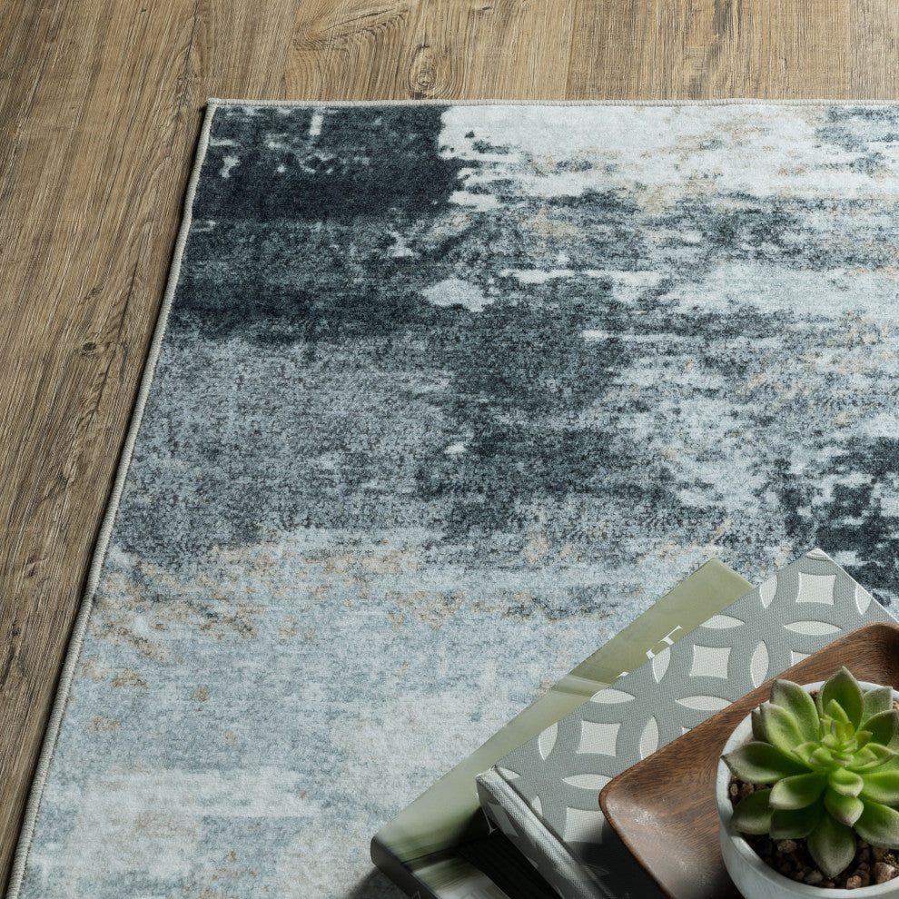 Sasha Abstract Shadows Machine Washable Grey/Ivory Area Rug Mat 2' x 3'