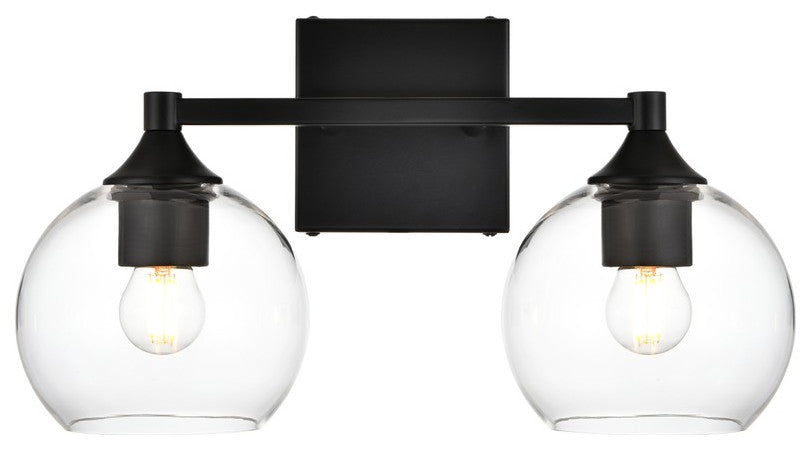 Foster Two Light Bath Sconce, Black And Clear
