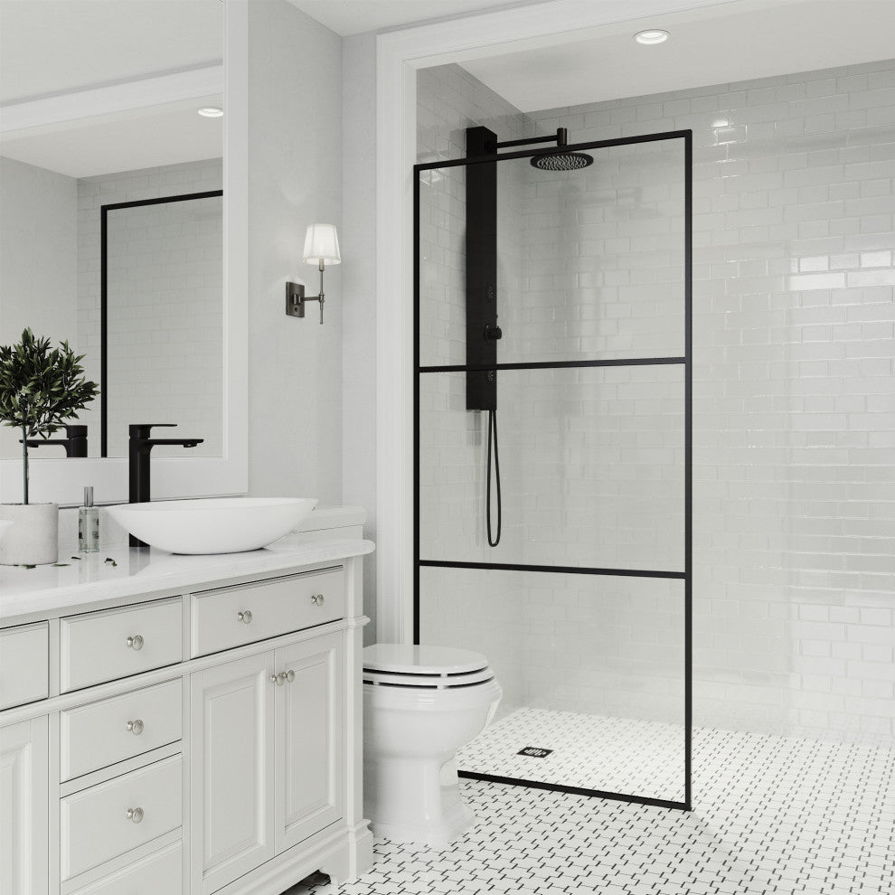 VIGO Divide 34" W x 74" H Framed Fixed Shower Screen in Matte Black, Clear Glass