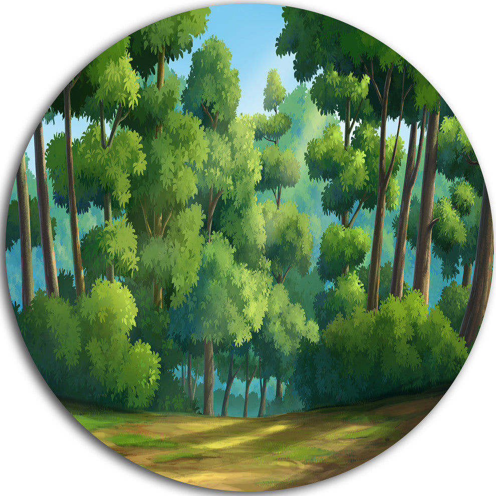 Green Jungle With Dense Trees, Landscape Disc Metal Wall Art, 11"