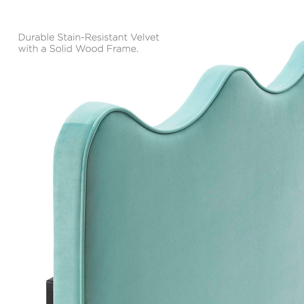 Platform Bed Frame, Queen Size, Blue, Velvet, Modern, Bedroom Guest Suite