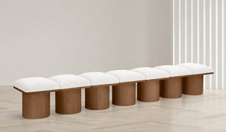 Pavilion Boucle Fabric Upholstered 7-Piece Modular Bench, Cream, Walnut Finish