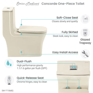 Concorde One Piece Square Toilet Dual Flush 1.1/1.6 gpf, Bisque