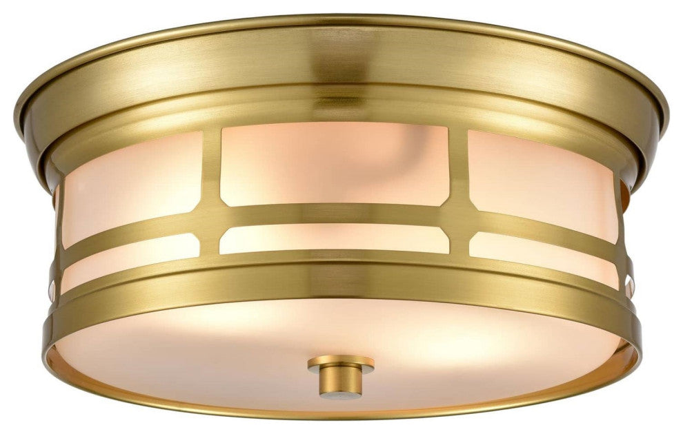 Modern Gold 2-light Drum Flush Mount Ceiling Light Fixture with Matt Glass