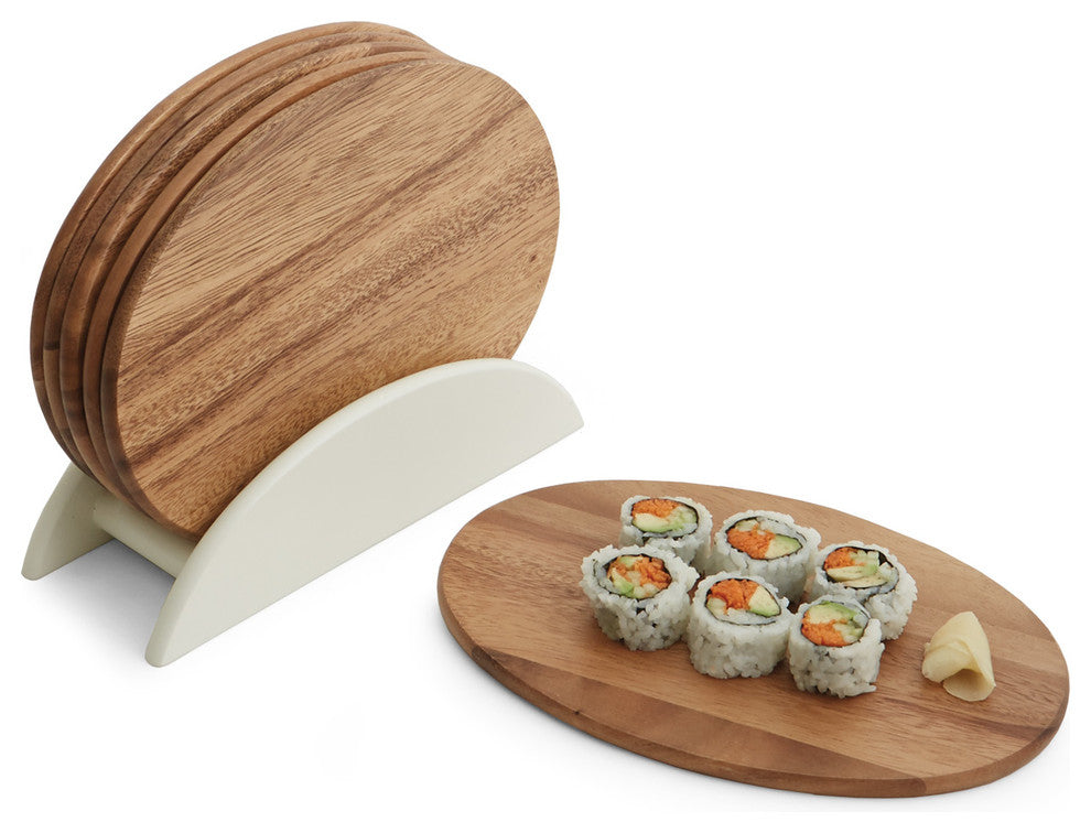 Acacia Oval Trays on Stand, Set of 7