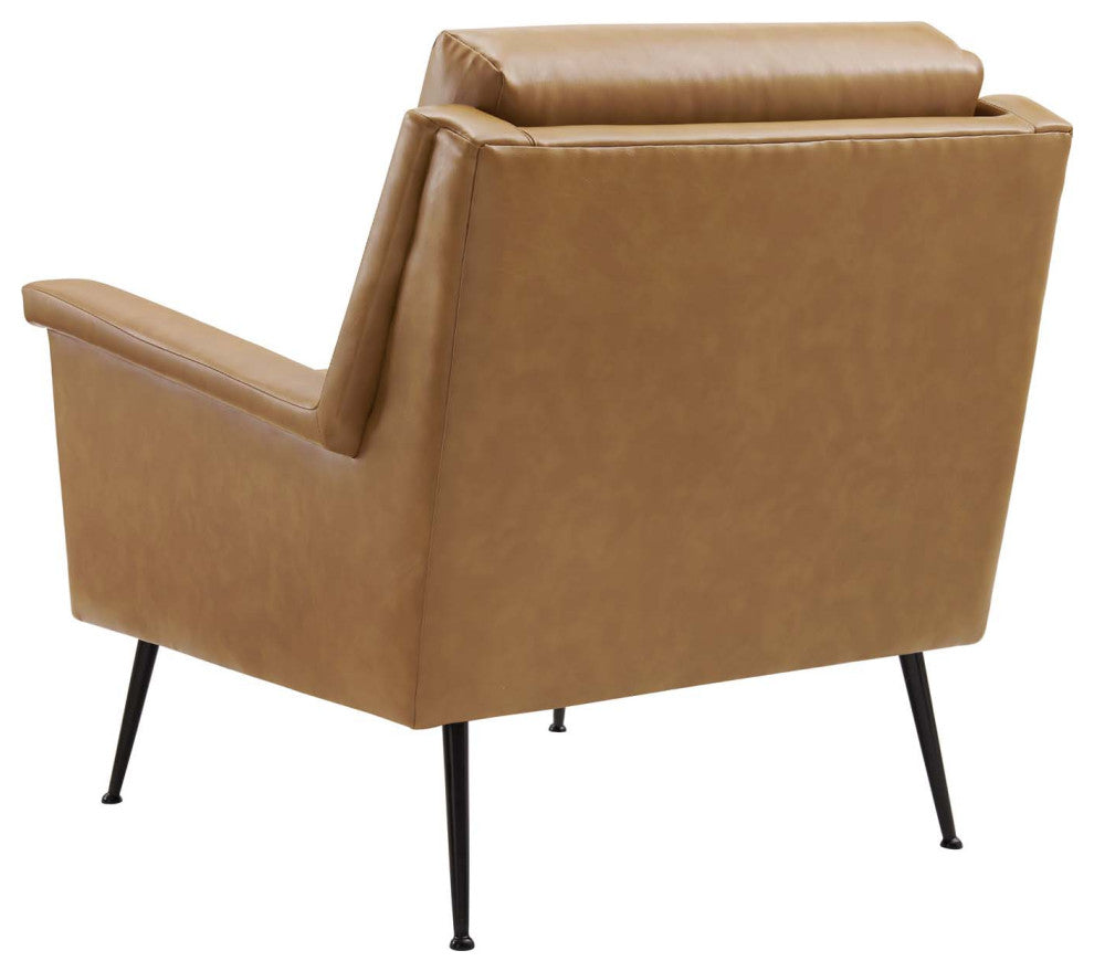 Armchair Accent Chair, Faux Vegan Leather, Black Tan, Modern, Lounge Hospitality