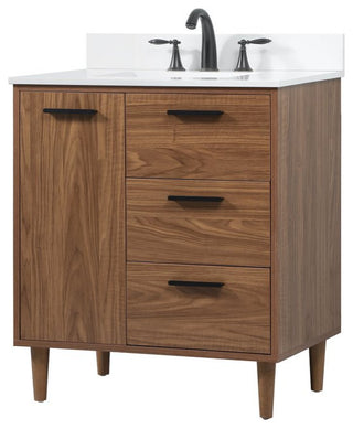Home Living Modern Natural Oak-Light Bathroom Vanity, Walnut Brown, 30"