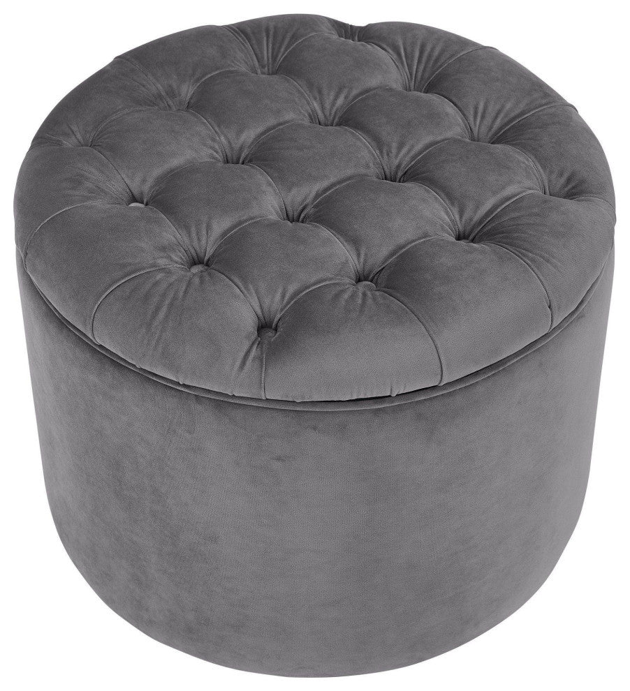 Queen Grey Velvet Storage Ottoman