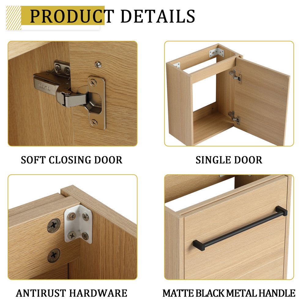 GDF Studio 16" Wall-Mounted Vanity, Ceramic Sink & Soft-Close Cabinet, Light Oak