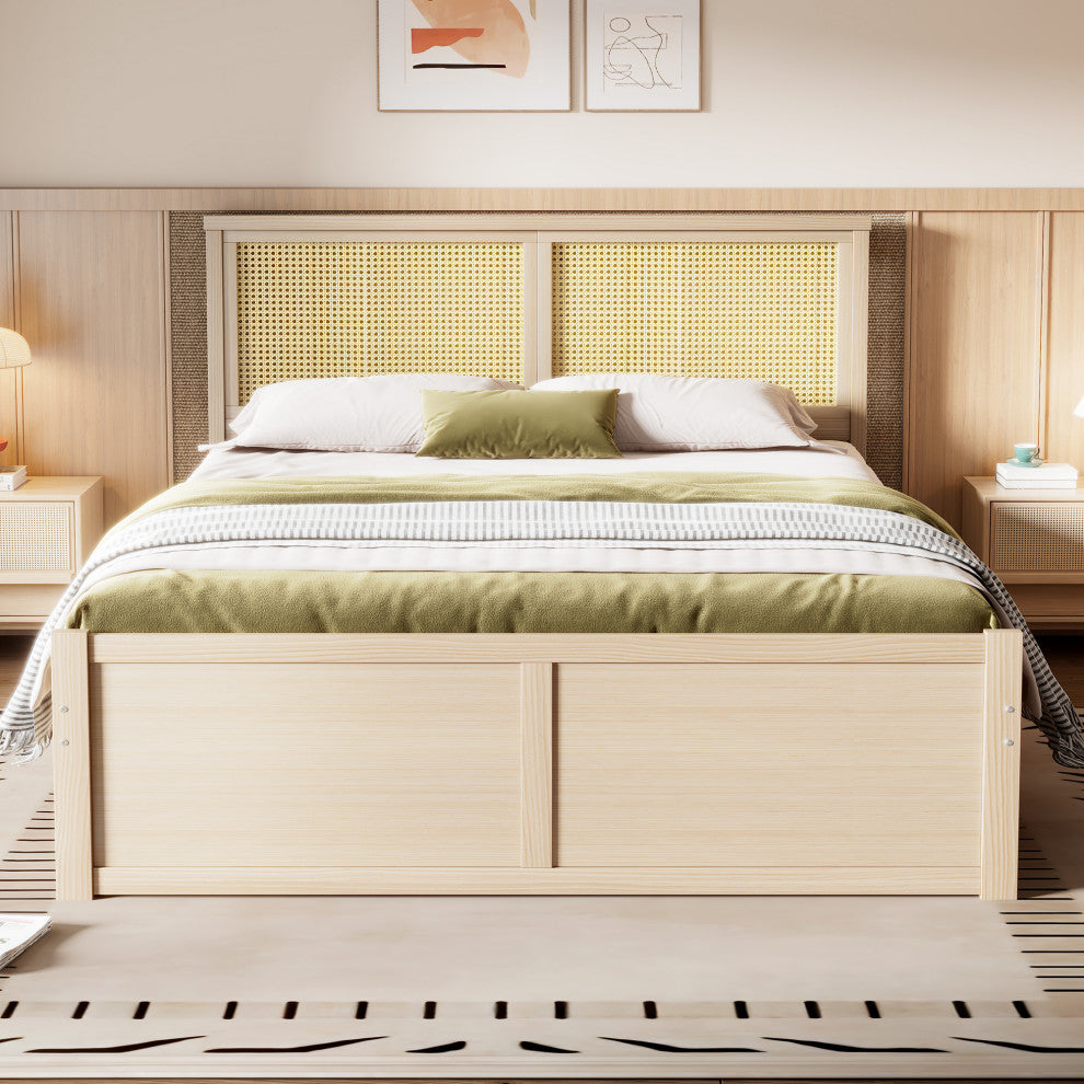 Gewnee Queen Size Wood Storage Platform Bed with 4 Drawers