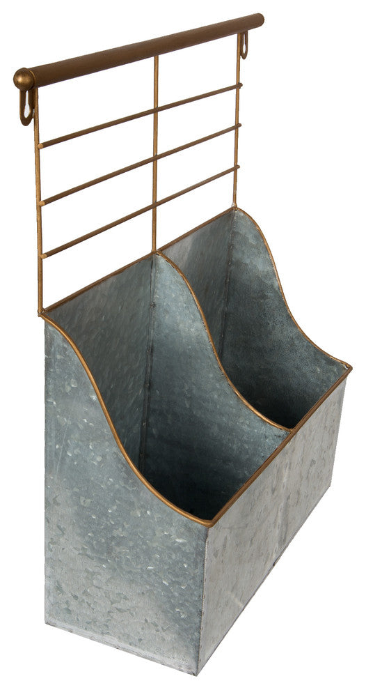 Galvanized Metal 2-Pocket Storage With Rack, 12"x15.5", Industrial Silver