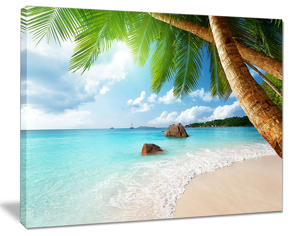 "Praslin Island Seychelles Beach" Seashore Canvas Photo Print, 20"x12"